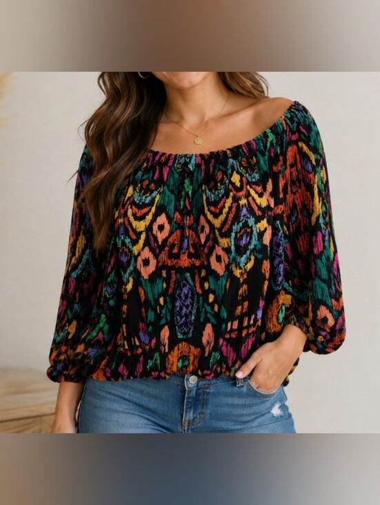 Christian Siriano Tops - Christian Siriano gauzey vibrant colorful abstract blouse XL maximalism artsy